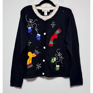 Vintage Arriviste Y2K Novelty Holiday Cardigan Large Maximalist Cozy Cottagecore